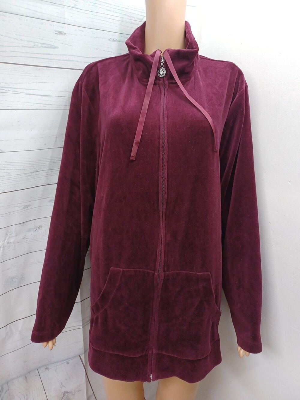Liz & Me Catherines Velvet Jacket Burgundy Full Zip Plus Size 2X